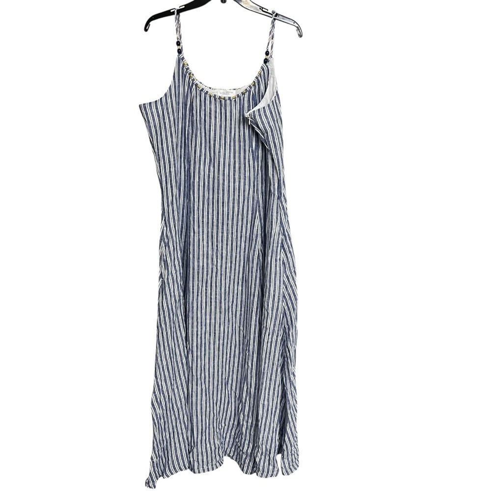 Calypso St Barth Striped Beaded Linen Blend Sleeveless‎ Maxi Dress